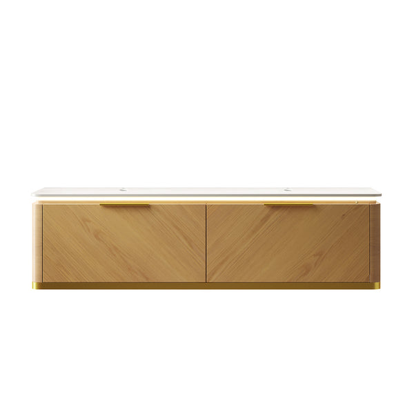 English Elm Dina Floating Plywood Bathroom Vanity with Sintered Stone Top and French Textured Drawers W2615P330752