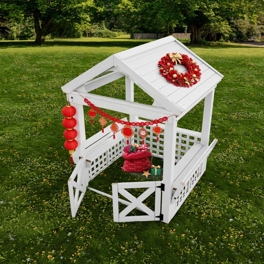 English Elm Modern Cedar Wood Kids Outdoor Playhouse with Waterproof Roof and Built-in Bench W2992P246443