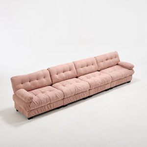 English Elm Modular Cloud Sectional Sofa Flannelette Upholstered Deep Seat with Plush Round Armrests Pink W2120S00044