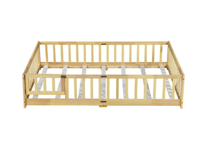 English Elm Full Size Floor Bed With Safety Guardrails, Eco-Friendly Rubber Wood, Minimalist Design & Easy Access W504P286380