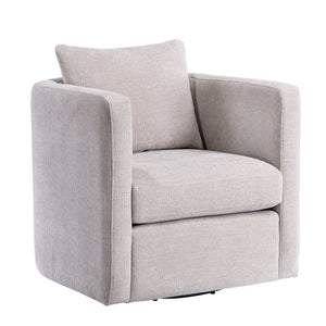 English Elm Sutton Upholstered Linen Swivel Barrel Chair with Pocket Coil Seat, Reversible Cushions & Stain-Resistant Fabric Beige B050P322583