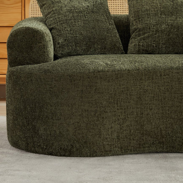 English Elm Curved Chenille Loveseat with Memory Foam Deep Seat and Three Pillows for Compact Living Olive Green W2915P370966