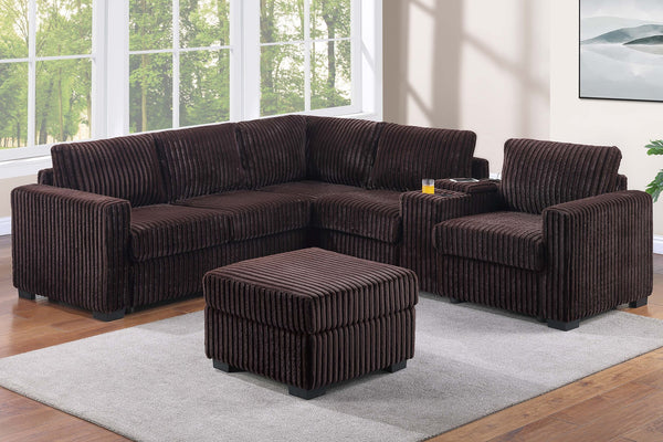 English Elm Contemporary Corduroy L-shaped Sectional with Usb Console Ottoman Included Coffee B011S02216