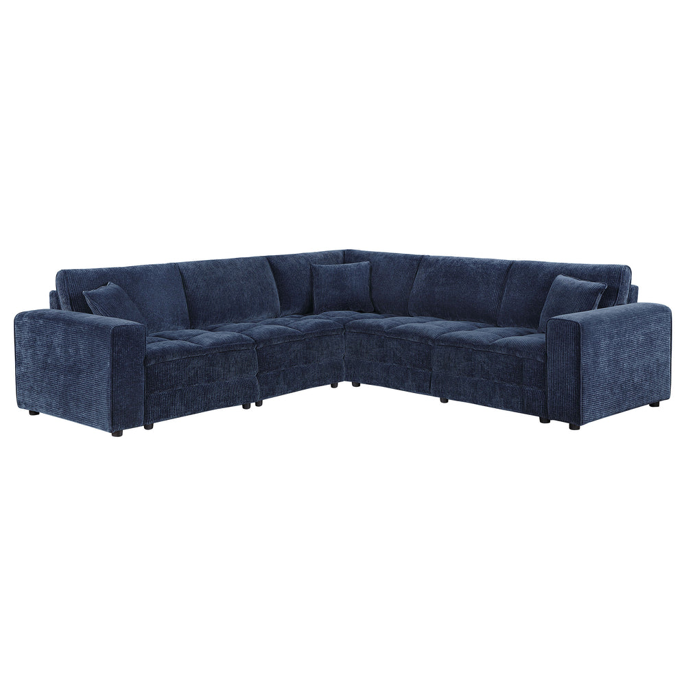 English Elm Azure Corduroy Modular Sectional Sofa Retro Tufted Five Piece L-shape Lounge B062S01409