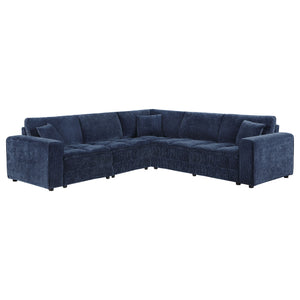 English Elm Azure Corduroy Modular Sectional Sofa Retro Tufted Five Piece L-shape Lounge B062S01409