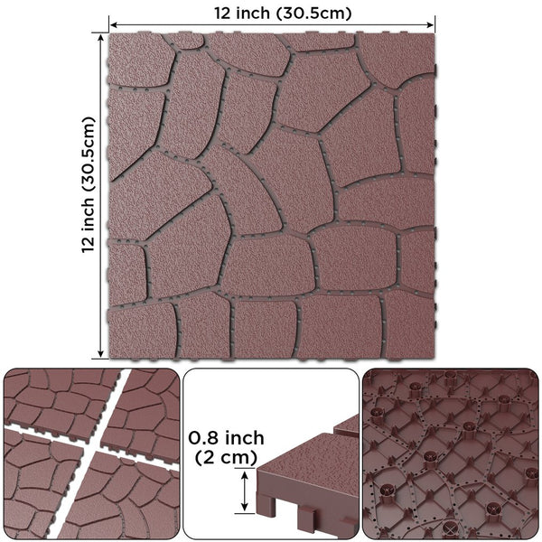 English Elm New Interlocking Polypropylene Patio Floor Tiles 44 Piece Set for Balcony Poolside Use W3022P251868