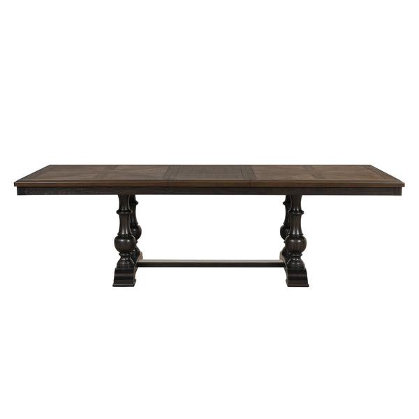 English Elm Traditional Trestle Dining Set Oak Walnut Veneer Table Four Nailhead Upholstered Chairs B011S00923