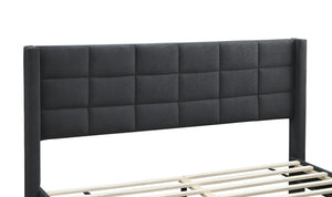 English Elm Elegant Velvet Upholstered Queen Bed with Geometric Stitched Headboard, Platform Design, 12" Height Charcoal 66 L x 23 W x 9 H B011P238937
