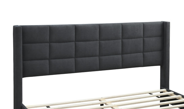 English Elm Elegant Velvet Upholstered Queen Bed with Geometric Stitched Headboard, Platform Design, 12" Height Charcoal 66 L x 23 W x 9 H B011P238937