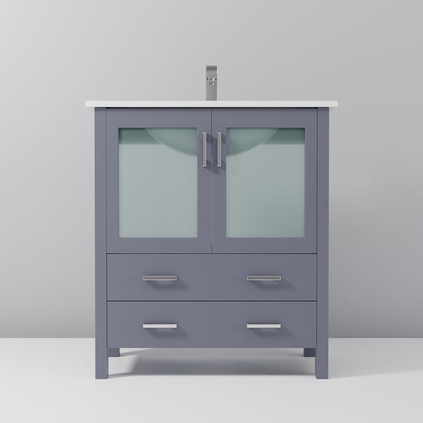 English Elm Dark Grey Bath Vanity Set With White Ceramic Top, Chrome Faucet, Soft-Close Drawers & Ample Storage B2731P260510