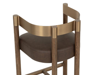 Sunpan MANOLO Barstool - Modern Elegance with Antique Brass, Chocolate Ash & Faux Leather Comfort Design 112548