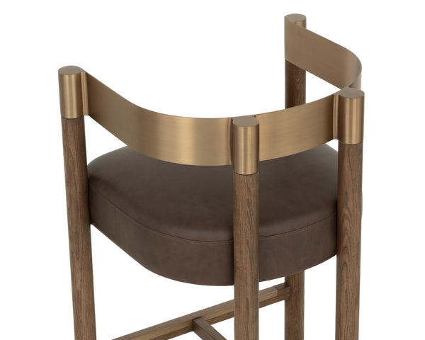 Sunpan MANOLO Barstool - Modern Elegance with Antique Brass, Chocolate Ash & Faux Leather Comfort Design 112548