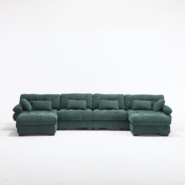 English Elm U Shaped Modular Cloud Sectional with Plush Flannelette Upholstery Deep Seat Living Room Sofa Green W2120S00051