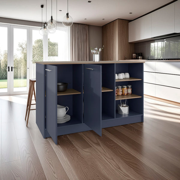 English Elm Ginger Multicolor Kitchen Island with 3 Open Shelves, 2 Cabinets, 26"x59" Prep Top & Stool Space B070S00393