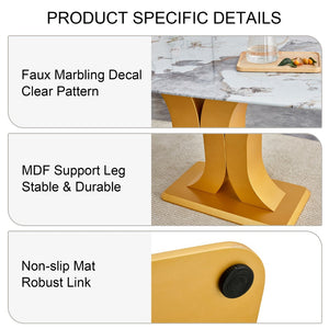 English Elm Table And Chair Set - Luxurious 71" Pandora Glass Dining Table With Golden C-Shaped Legs & 6 Pu Chairs W1151S03225-GIGA