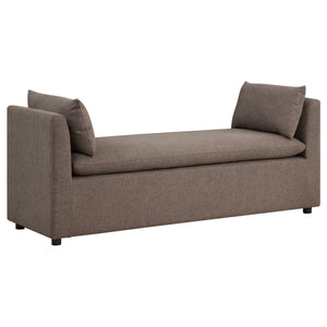 English Elm Isiah Brown Raised Arm Accent Bench with Plush Cushion & Pillows, Backless Modern Upholstered Seating B062P358468