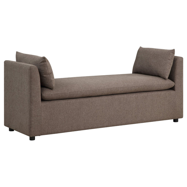 English Elm Isiah Brown Raised Arm Accent Bench with Plush Cushion & Pillows, Backless Modern Upholstered Seating B062P358468