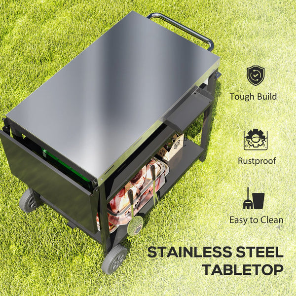 English Elm Outsunny Rolling Grill Cart Stainless Steel Patio Prep Station with Three Shelves W2225P485560