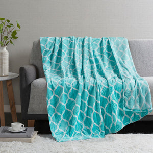 JLA Home Madison Park - Oversized Microlight Plush Throw with Ogee Pattern, Ultra-Lofty Lightweight Comfort, OEKO-TEX Certified Aqua MP50-1729