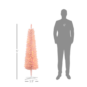 English Elm Homcom 5Ft Tall Pink Prelit Pencil Christmas Tree With 150 Colorful Led Lights For Small Spaces W2225P249678