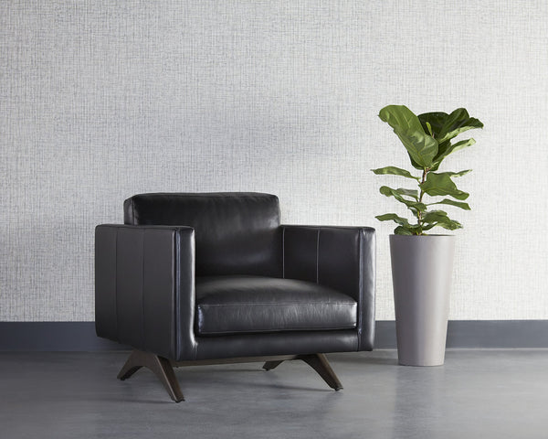 Sunpan Rogers Armchair - Retro-Inspired Comfort with Genuine Leather and Solid Oak Legs for Timeless Style Cortina Black Leather