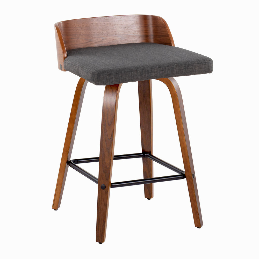English Elm 26" Swivel Counterstools with Tufted Faux Leather Walnut Legs and Chrome Footrest Set of 2 B202S00362
