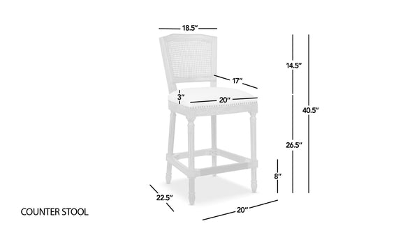 English Elm Jennifer Taylor Home - Triomphe Rattan Wicker High Back Armless Counter Stool — French Country Oak Frame, Upholstered Comfort White B2719P238385