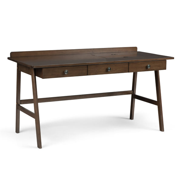 English Elm Rylie Solid Wood Desk in Natural Aged Brown — Handcrafted 3 Drawers, Lift Tops, USB Outlets, 60"W B136P159578