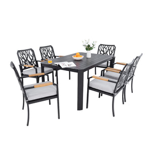 English Elm 7PC Outdoor Patio Aluminum Furniture Set with Sunbrella Cushions, Branch Back Chairs & Umbrella Hole W1886S00012