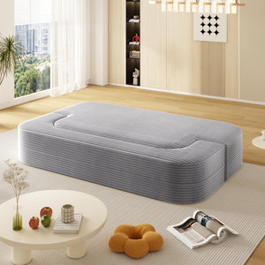 English Elm 78.7" Modern Foldable Corduroy Sofa Bed with 2 Plush Pillows, 2-in-1 Convertible Sleeper and Blanket LIGHT GREY W3219P317385