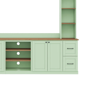 English Elm Unique Low Profile Media Console with Led Lighting Glass Shelves Fits Tvs to 105 Mint Green N721S000077M