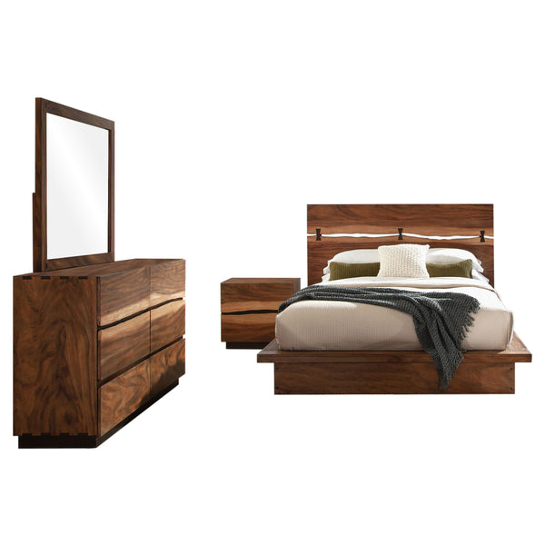 English Elm Beverly Queen Bedroom Set with Live Edge Headboard Walnut Veneer Floating Base B062S01709