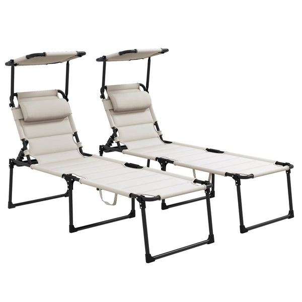 English Elm Outsunny 2-Piece Adjustable Outdoor Lounge Chairs With Sunshade, Cushioned Headrest For Comfort W2225P175536-GIGA