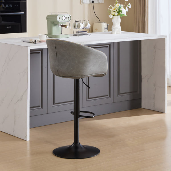 English Elm Adjustable Swivel Barstool Pu Leather Mid-century Frame for Kitchen Island Counter W1143P173512