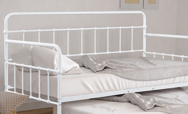 English Elm Contemporary Full-Size Metal Bed Frame with Minimalist Design, Lightweight, Foundation-Free Ease White 16 L x 78 W x 8 H B2741P364825