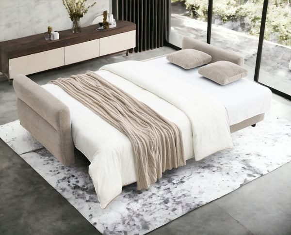 English Elm Haran Fabric Pull-out Sleeper with Storage and Toss Pillows — Queen-Size Convertible Sofa Bed with Sturdy Frame and Hidden Compartment Beige 93 L x 43 W x 26 H B2726P242394