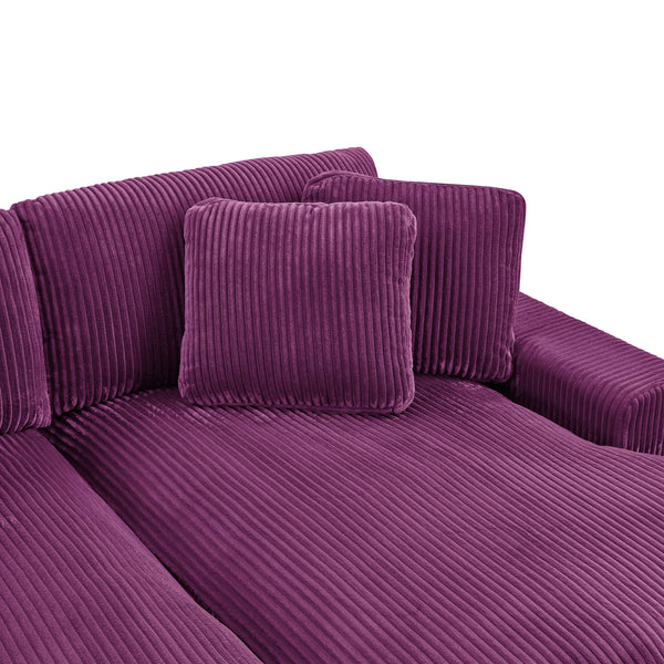 English Elm Large Corduroy Double Chaise Sectional Sofa with Lumbar Support for Spacious Living Rooms Purple B2748S00019