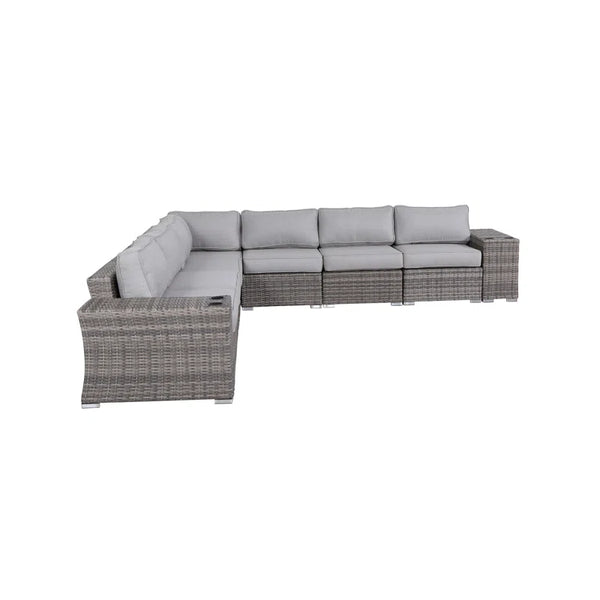 English Elm Fully Assembled Outdoor Wicker Patio Sofa - Stylish, Durable, Modular Seating For 7, Quick Setup! B120S00009