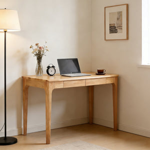 English Elm Solid Wood Mid-century Writing Desk with Two Drawers for Home Office or Bedroom W3204P445617