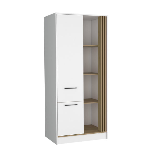 English Elm Armoire with Built-In Mirror and Ample Storage — 4 Doors, 2 Drawers, 4 Shelves, Eco-Friendly Finish White 75.59 L x 25.59 W x 3.94 H B097S00208