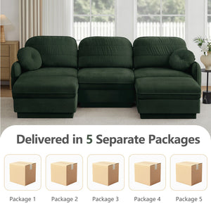 English Elm 105" Chenille U-shaped Sectional Sofa Deep Seat Cloud Couch with Movable Ottoman Green W714S01770