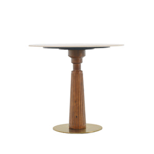 English Elm Modern Round Dining Table - Elegant Sintered Stone Top With Wooden Legs & Gold Base For 2 People W1535S00573