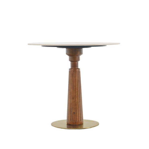 English Elm Modern Round Dining Table - Elegant Sintered Stone Top With Wooden Legs & Gold Base For 2 People W1535S00573