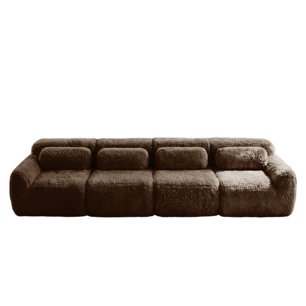 English Elm 149'' Plush Modular Cloud Sofa Boneless Ergonomic Design for Home Theater Lounge Chocolate W714S01544
