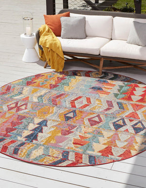 Unique Loom Outdoor Modern Tamarindo Machine Made Geometric Rug Multi, Burgundy/Gold/Gray/Green/Ivory/Red/Violet/Navy Blue/Light Blue 7' 10" x 7' 10"