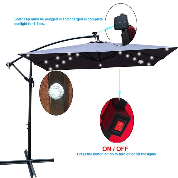 English Elm Square Solar Led Patio Umbrella Upf 40 Polyester Canopy with Crank Lift Wind Vent Anthracite W656127038