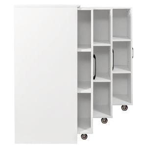 English Elm Bookcase with Pull Out Hidden Shelving Panels on Wheels for Office or Living Room W331P374568