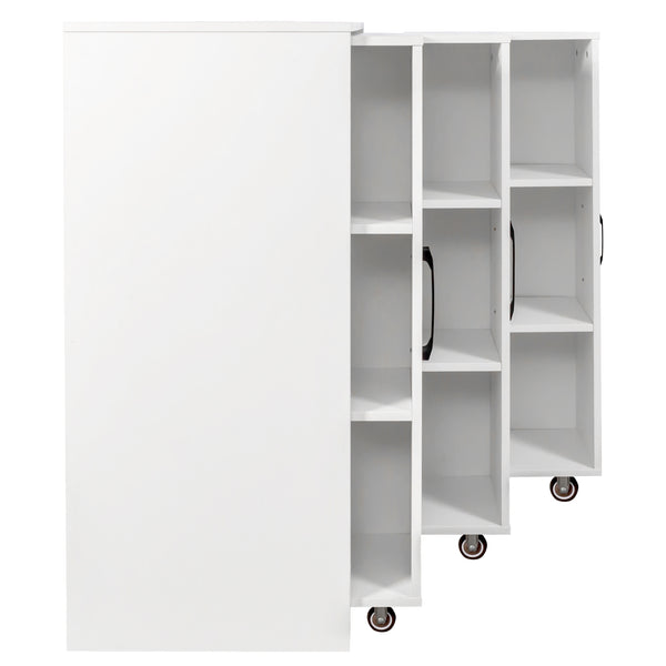 English Elm Bookcase with Pull Out Hidden Shelving Panels on Wheels for Office or Living Room W331P374568