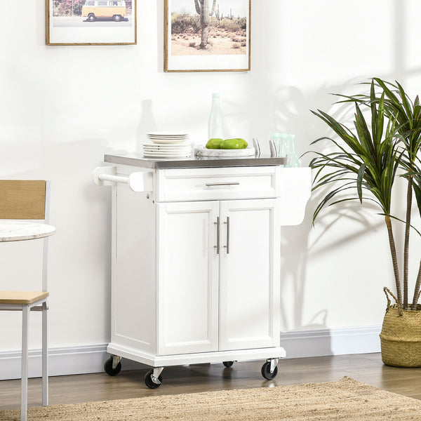 English Elm Homcom Rolling Kitchen Island With Stainless Steel Top, Drawer & Towel Rack – Perfect For Small Spaces! W2225P200710