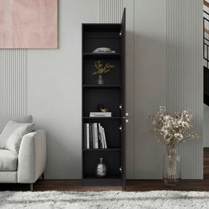 English Elm Kudai Tall Narrow Wenge Storage Cabinet Five Open Shelves Modern Minimalist Design B128P485419